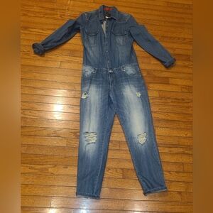 Signature 8 Denim Jumpsuit with Distressed Details